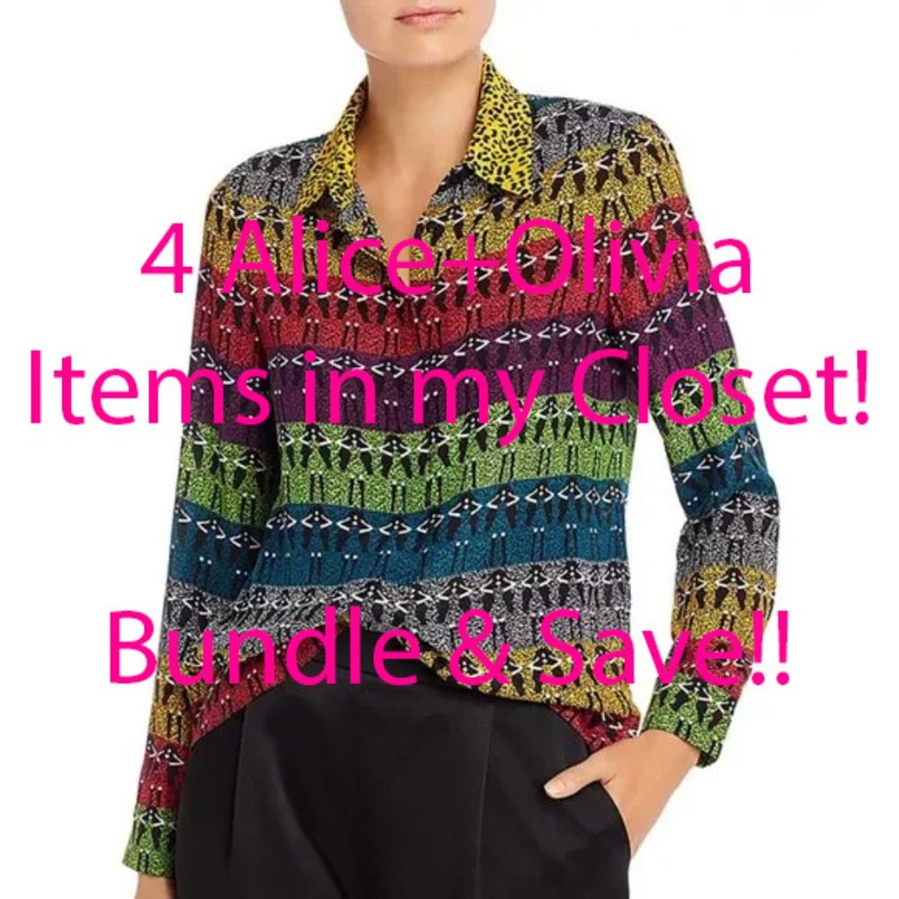 ALICE + OLIVIA - Willa Rainbow Stace Face 100% Silk Blouse - EUC